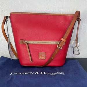 NWT Dooney & Bourke Red Pebble Grain Leather Zip Sac Crossbody Shoulder Bag